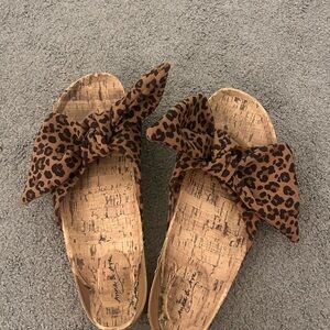 Brown Leopard Print Cork Sandals